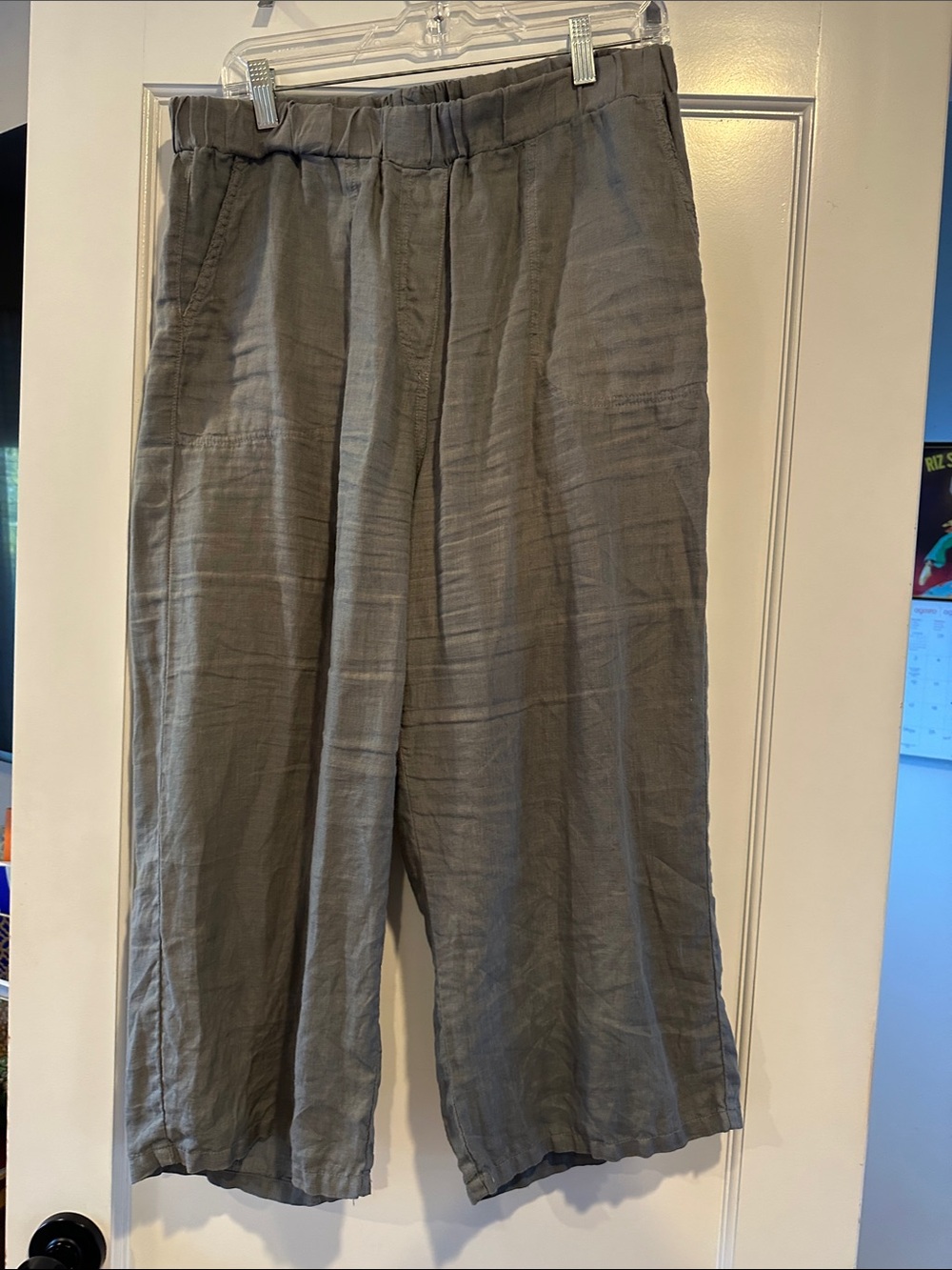 cut loose Olive Wide-Leg Linen-Blend Pull-On Pants